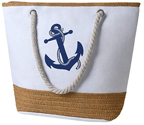flintronic Große Strandtasche mit Reißverschluss und Innentasche Wasserdicht Strandtasche, Einkaufstasche Shopper für Damen, Schultertasche Einkaufstasche - Weiß