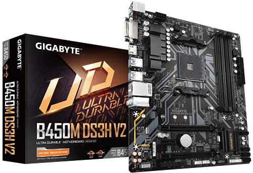 Gigabyte B450M DS3H V2 Micro ATX Motherboard für AMD AM4 CPUs, Black