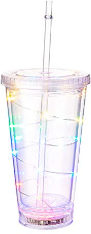 Ultra 4 LED Blink Plastik Trinkgläser Mit Leuchtstreifen - Wassergläser Set für Erwachsene Und Kinder - Bierglas, Cocktailglas, Leuchtgläser, Trinkbecher Mit Strohhalm - LED Bar