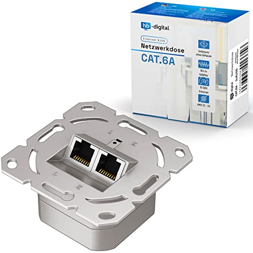 HB-DIGITAL 1x CAT 6a Netzwerkdose RJ45 2-Port STP geschirmt kompatibel mit starre LAN Kabel PoE T568A/B Standard Zinklegierung 10 Gigabit 50mm x 50mm - Ohne Gehäuse