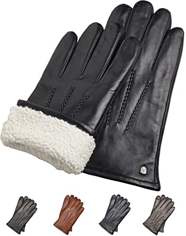 AKAROA ESTD 2019 Lederhandschuhe Herren DAN, Touchscreen Funktion, italienisches Leder, Futter aus original Neuseeland Lammfell, 5 Größen S - XL