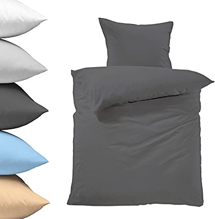 Lavea Bettwäsche 155x220, 2-teilig Anthrazit, Serie Jasmin - kuschelig weich - 1x Bettbezug + 1x Kissenbezug 80x80 - Ganzjahres Bettwäsche-Sets