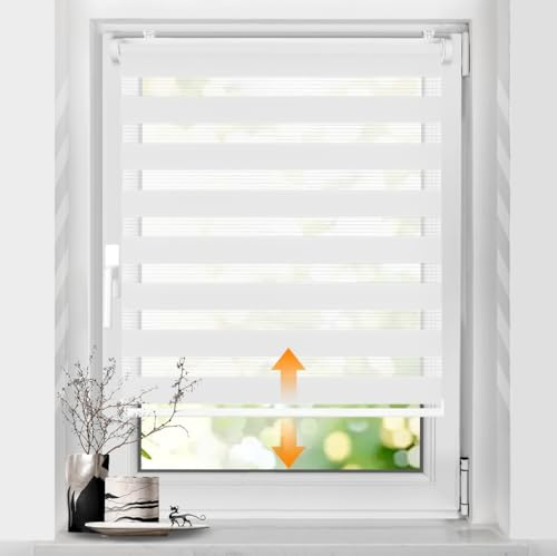 SBARTAR Doppelrollo schnurlos Klemmfix Rollos für Fenster ohne Bohren & zum Bohren, Weiß B60 x H130 cm (Stoffbreite 60 cm), Drücken Und Ziehen Springrollos, Lichtdurchlässig Aber Blickdicht | Klemmfix Rollos für Fenster ohne Bohren & zum Bohren Drücken Und Ziehen Springrollos Lichtdurchlässig Aber Blickdicht