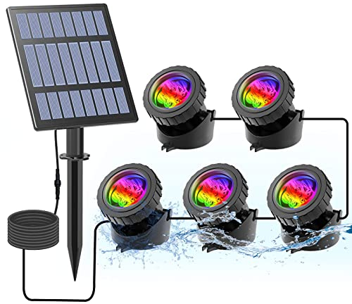 CORESLUX Solar Teichbeleuchtung, RGB Solar Unterwasserstrahler,Draussen Tauchstrahler Einstellbare Unterwasserleuchten,RGB-Farbwechsel IP68 Wasserdicht Gartenscheinwerfer（5 Stücke）