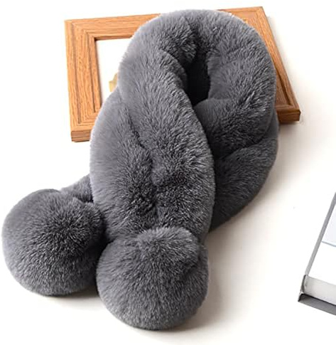 Duories Damen Winter Plüsch Schal - Weich Warm Flauschig Faux Kaninchenfell Winterschal, Herbstschal, Kunstpelz Fellkragen, Schlauchschal, Loop Halstücher für Frauen Mädchen, Grau