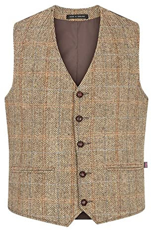 Walker and Hawkes Men's Harris Tweed Dalson Waistcoat - Tweed Vest Made from Virgin Wool with Cinch Adjuster, Regular Fit, White Sand - 52
