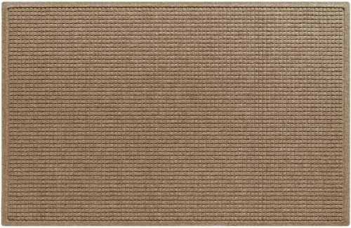 WaterHog Squares Front Door Mat Indoor Outdoor Entrance, Absorbent All-Weather Doormat with Non-Slip Rubber Backing, Dirt & Moisture Trapper, Low Profile, Easy Clean, Made in USA, 45.5x70 Camel