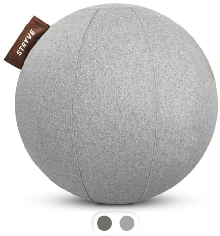 STRYVE Sitzball Büro 65,70cm - 100% Merinowolle - Ergonomischer Gymnastikball mit waschbarem Bezug und Wegrollschutz, inkl. Luftpumpe - Bis 150kg - Als Bürostuhl, Hocker (Wollfilz Light Grey, 65cm)