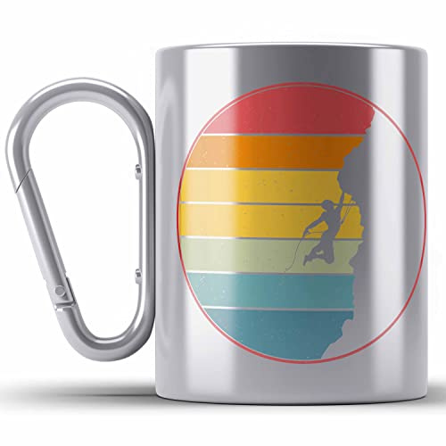Trendation - Klettern Bergsteigen Geschenk Edelstahl Tasse Karabiner Boulder Geschenkidee Berge (Silber)