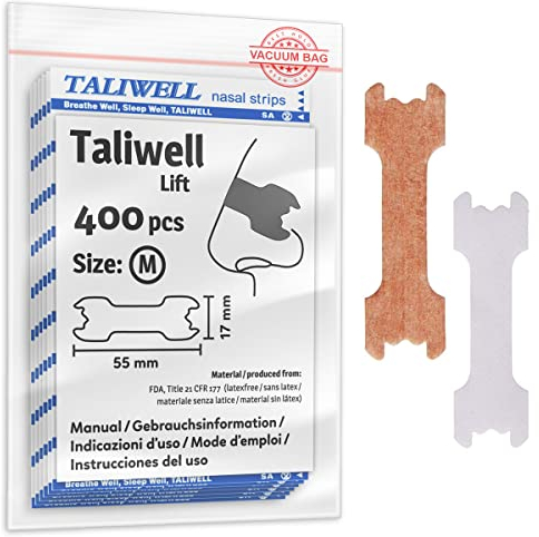 Taliwell Nasenpflaster 400 Stück M Medium, Besser Atmen beim Schlafen, Sport, Schnupfen, Nasenstrips gegen Schnarchen, Anti-Schnarch-Pflaster Stopper
