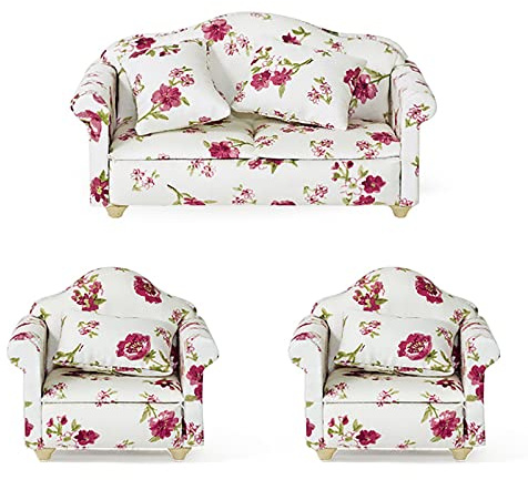 WANGCL Juego de 3 piezas de muebles de casa de muñecas para casa de muñecas, accesorios de casa de muñecas para decoración de sofá Barbie