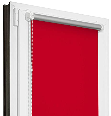 Estika Verdunklungsrollo Thermorollo ohne Bohren - 100 cm x 120 cm - Rot - 13 Stofffarben, Rollos für Fenster ohne Bohren, Klemmfix-Rollos für Innenfenster (100 cm Stoffbreite)