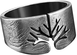 BySilverStone - Silberner Handgefertigter Baum Des Lebens-Ring, Charm-Silberring, Oxidierter Stammbaum-Schmuck, Mittlerer Heiliger Baum-Herrenring, Silberner Yggdrasil-Ring