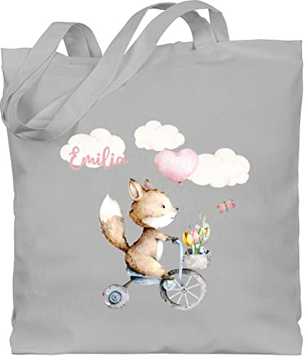 Baumwolltasche - Tiere - Fuchs Süß Kinder - Unisize - Hellgrau - personalisierte tasche kindergarten wechselwäsche beutel tier name stoffbeutel stofftasche wechselbeutel kita tieren jutebeutel