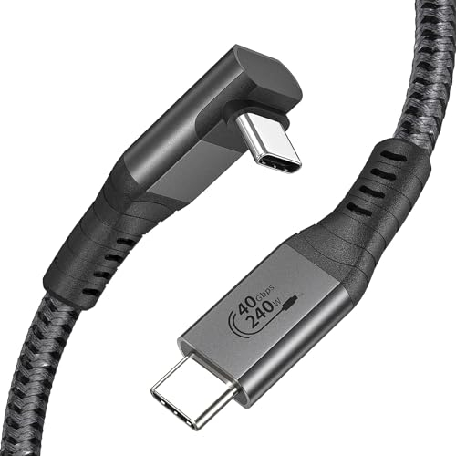 XAOSUN Cable USB 4 de 240 W, cable Thunderbolt 4 en ángulo recto de 6 pies, cable Thunderbolt de 90 grados compatible con pantalla 40 Gbps 8K 4K USB-C Thunderbolt 4 para ROG Ally Thunderbolt 3 Steam