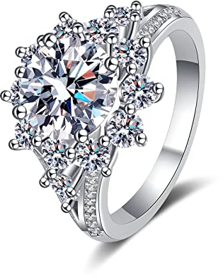 KnBoB Bandring Damen 925 Silber Ring 3ct Moissanit Luxus Verlobungsringe Hochzeitsringe Schmuck Größe 51 (16.2)