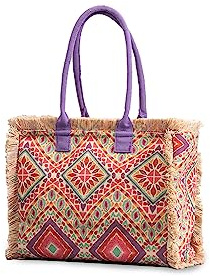 CORIOS Women Canvas Tote Bag Ethnic Style Retro Shoulder Hobo with Tassels for Summer Beach Travel Daily Use Mehrfarbig