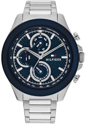 Tommy Hilfiger Montre Analogique Multifunction à Quartz pour Homme avec Bracelet en Acier Inoxydable Argenté - 1792080