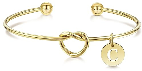 YeGieonr Bracelet Femme Lettre Plaqué Or 18K Acier Inoxydable – Bracelet Initiale Personnalisé Cadeau Anniversaire Fille – Bijou Doré Élégant Jonc