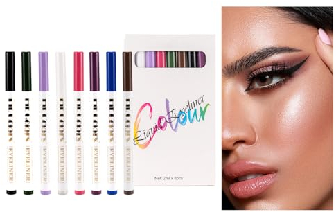 SOMGKINE Delineadores de ojos, 8 colores Juego de Lápiz delineador de ojos líquido mate, Delineadores de ojos de alta precisión Set Maquillaje de secado rápido, resistente al agua, antiincrustante