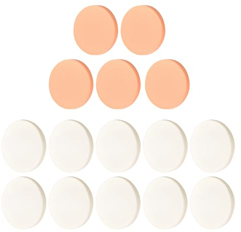 15 esponjas de maquillaje redondas, suaves y reutilizables, adecuadas para líquidos, cremas y polvos, adecuadas para uso diario (blanco y tono de piel, 55 x 7 mm)