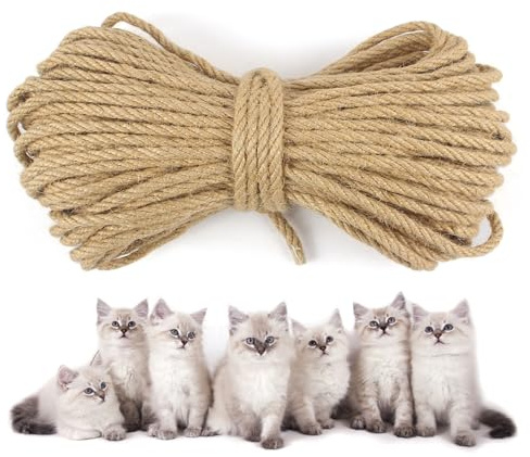DEDU Sisal Rope 1/4 Inch X 50 Ft, Natural Hemp Rope Twine Twisted 4 Strand, Sisal for Crafts Heavy Duty Multipurpose for Cat Scratcher, Docks, DIY Projects.