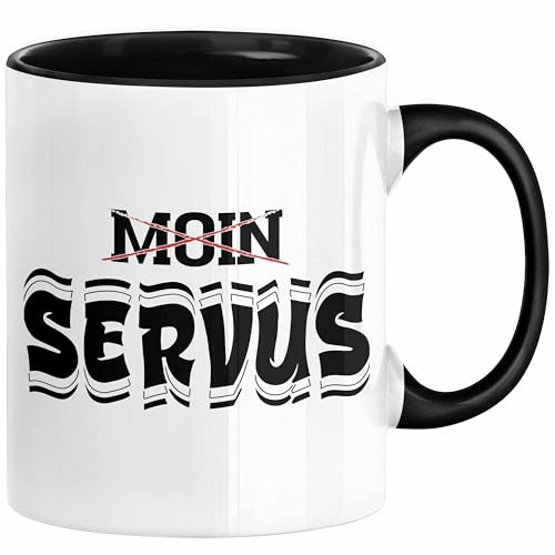 München Servus Tasse Geschenk Heimat Münchener Geschenkidee Kaffee-Becher Bayern Servus (Schwarz)