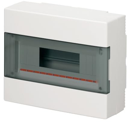Centralino da parete, 12 moduli, con morsettiera 6x10mm, bianco, IP40, sportello reversibile fume' - Elettrocanali EC60012BE