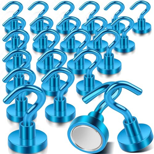 DGDUBRB 24 Stück Extra Starke Blaue Magnethaken, Neodym Magnete Mit Haken, 10Kg+ Tragfähigkeit, Modernes Design, Für Werkstätten, Garagen, Büros & Mehr