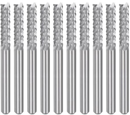 sourcing map 10Pcs 3.175mm Carbide End Mill Engraving Milling Cutter CNC Router Bits for Machine, 1/8 Shank