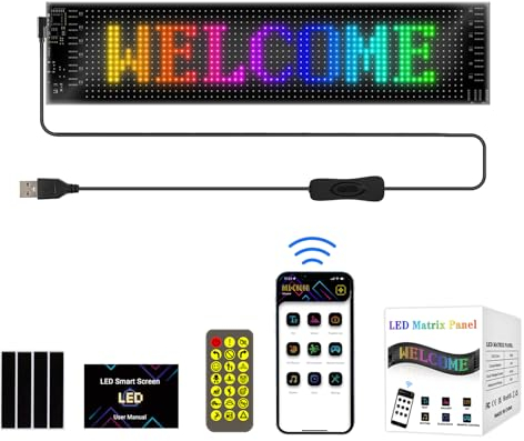 GAESHOW Insegna Luminose LED Programmabile, 37.4x9.2cm Pannello a Matrice Flessibile, Insegna a Led a Scorrimento, Motivo Testo Personalizzato, Animazione Display [Classe di efficienza energetica A]
