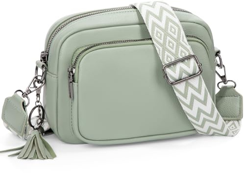 ferlord Umhängetasche Damen Leder, Elegante Crossbody Bag Breiter Gurt Bauchtasche Damen mit 3 Fächern, Klein PU Leder Handtasche Damen Umhängetasche mit Breitem Schultergurt Stylisch