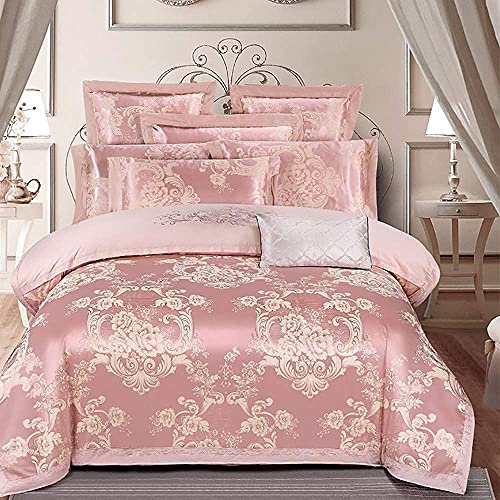 GUHPZA Bettlaken-Set Bettbezug-Set, Seidenbettwäsche-Set King Size, Bettbezüge King Size Betten Rot Bettwäsche-Set King Size Seide Baumwolle Satin Jacquard Doppelbett Twin Silber 4-TLG. (D Queen)