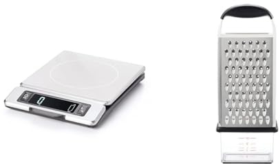 OXO Good Grips 5kg Stainless Steel Food Scale, 1.2 & Good Grips Box Grater,Silver/Black