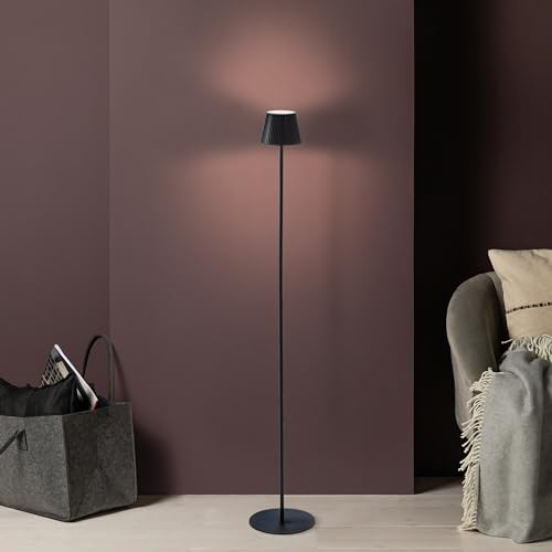 Lightbox LED Außen Stehlampe | kabellose Outdoor Lampe mit Akku | 3 Stufen Touch dimmbar | Akku-betriebene Standleuchte (340 lm, 3000 K) aus Metall in Matt Schwarz | Balkon Deko
