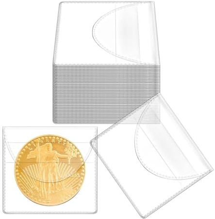 QEQSHQO Soportes de Mangas de Monedas,20 Unidades,Accesorios para Porta Monedas,Suministros de colección de Monedas,Bolsas Individuales (5,5 x 5,2 cm,Transparente)