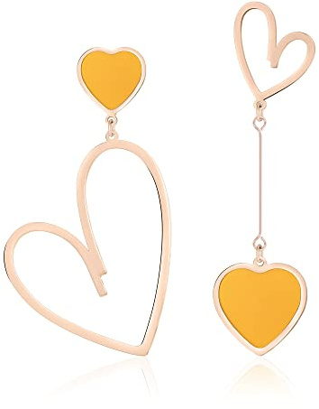 Linawe Boucles d'oreilles en forme de cœur, boucles d'oreilles suspendues, boucles d'oreilles en acier inoxydable pour femmes, boucles d'oreilles suspendues pour amoureux, or, argent, or rose