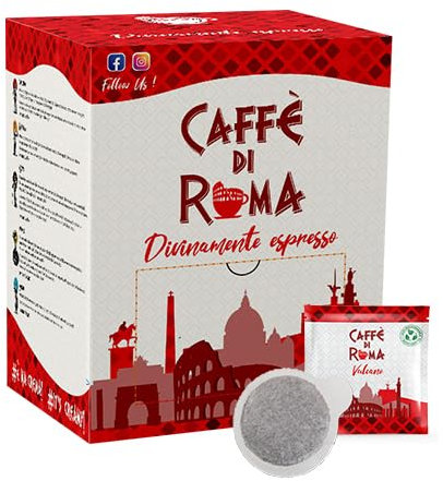 CAFFE DI ROMA Cialda Compostabile Miscela ROSSA - VULCANO - Aroma Intenso - 600 Cialde Filtro Carta diametro ESE 44 per Macchine Espresso - 600 Cialde -