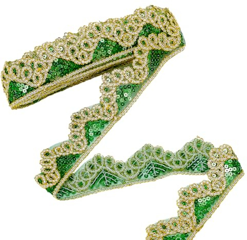 PH PandaHall Lentejuelas verdes y doradas, 9 m, tela de cuentas, adornos, acabados brillantes, materiales de costura, aplicaciones para encaje navideño, 45 mm