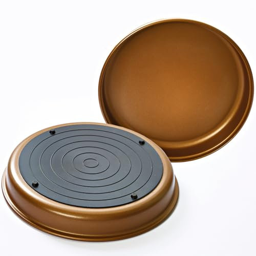 3 Pagen® Antihaft-Pfanne für Mikrowelle 25cm – Crisp-Platte – Knusperpfanne zum Zubereiten und Auftauen von Pommes, Speck oder Fleisch – platzsparendes Design Ø 25 cm - kupferfarben
