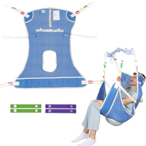 EZ Assistive Patient Lift Sling with Commode - Patient Lifting Slings for Transfer - Full Body Sling for Elderly, Disabled,Nursing,Caregiver - SWL 500 lbs (Blue, Medium)