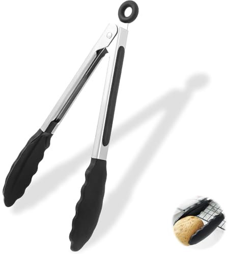 1 pièce de 21 cm pince à barbecue, résistante à la chaleur, pince de cuisine, pince de cuisson en acier inoxydable et nylon, pince à viande, pince de cuisson