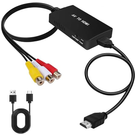 Hukneqn Adattatore RCA a HDMI, Convertitore da RCA a HDMI, Supporta PAL/NTSC, Compatibile con PS2, Xbox, SNES, N64, VHS, VCR