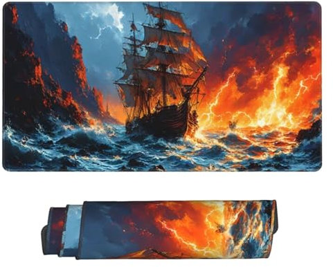 Gaming Tapis de Souris, Grand Tapis de Souris XXL 1600 x 800 x 3 mm,Voilier en mer Tapis Souris pour Clavier et Bureau, avec Bords Surpiqués et Dos Antidérapant, for Gamer Gaming Accessoire D-351