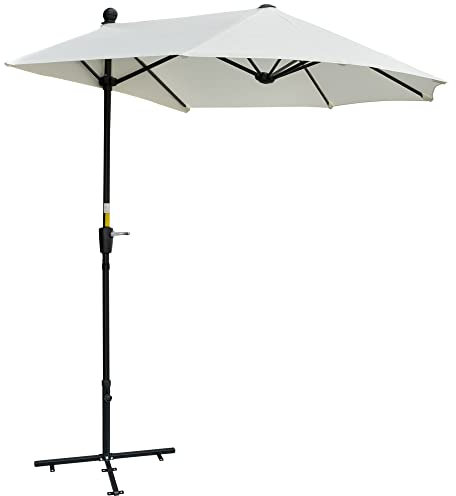 Outsunny Ombrellone Mezzaluna Doppio da Parete e Muro 2x1.9 m con Apertura a Manovella, Ombrellone da Giardino con 7 Stecche, Supporto a Croce in Acciaio e Poliestere 180g/㎡, Anti UV, Crema