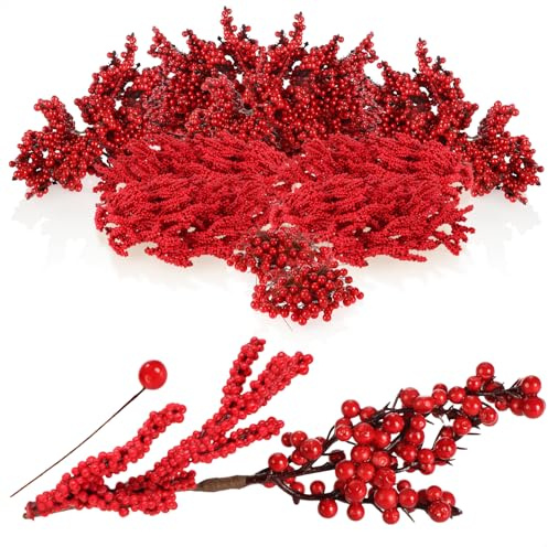 com-four® 500-teilieges Dekozweige-Set mit Beeren - künstliche Zweige in rot & braun als Streudeko, Kunstpflanzen, Weihnachtsdeko & Tischdeko - für Basteln & Floristikbedarf (500-teilig - Mix-Set)