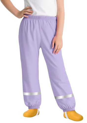 FILOWA Pantalones Impermeable Niñas Pantalon de Lluvia Ligeros Transpirables Pantalón Barro con Tiras Reflectantes sin Forro Fino Peto de Lluvia Exterior Ciclismo Escuela para Infantil 5-6 años,Morado