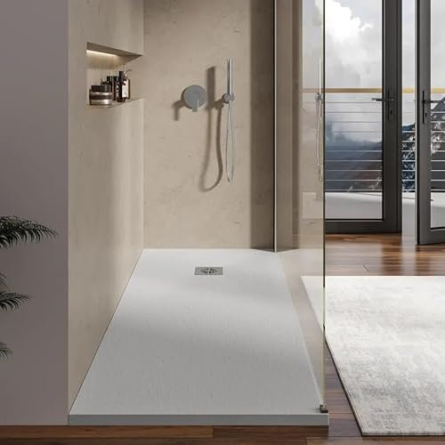 Piatto Doccia Marmoresina bianco Sottile Antiscivolo Piletta SCEGLI LA MISURA (bianco, 70x90)