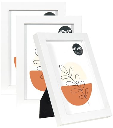 KAIWIN Bilderrahmen Weiß 10x15cm 3er Set, Holz Fotorahmen mit Acrylglas zum aufhängen und aufstellen, MDF-Holzrahmen für Fotos, Bilder
