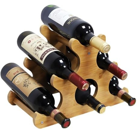 Ruspela Countertop Wine Rack 6 Bottle 3 Tier Bamboo Free Standing | Sturdy Bamboo, Space-Saving Display Shelf, Kitchen/Pantry/Bar/Cabinet Storage, Home Decor Organizer, Easy Assembly